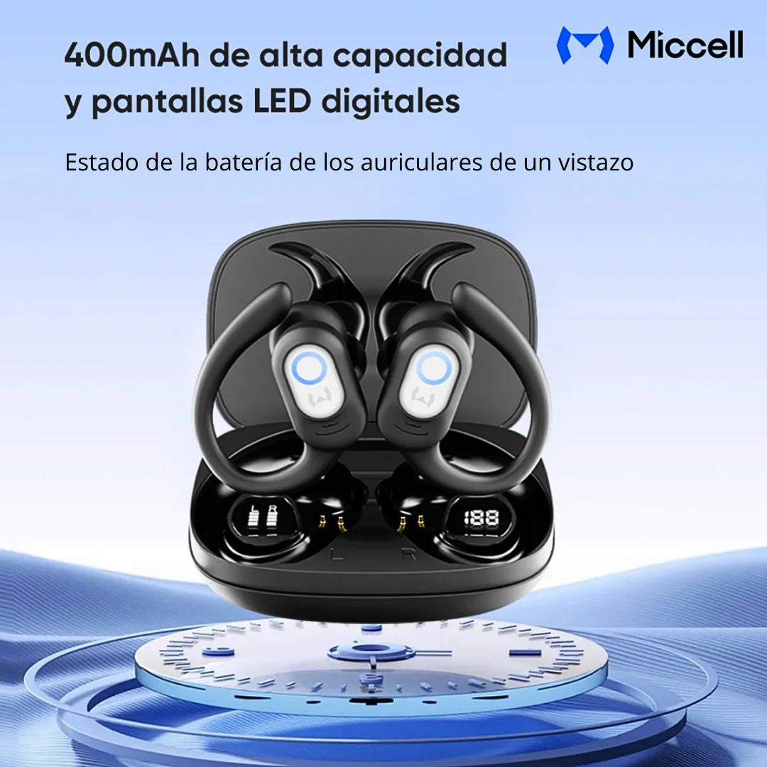 Audífonos Bluetooth Inalámbricos Deportivos con Gancho TWS Pantalla LED Miccell VQ-BH96