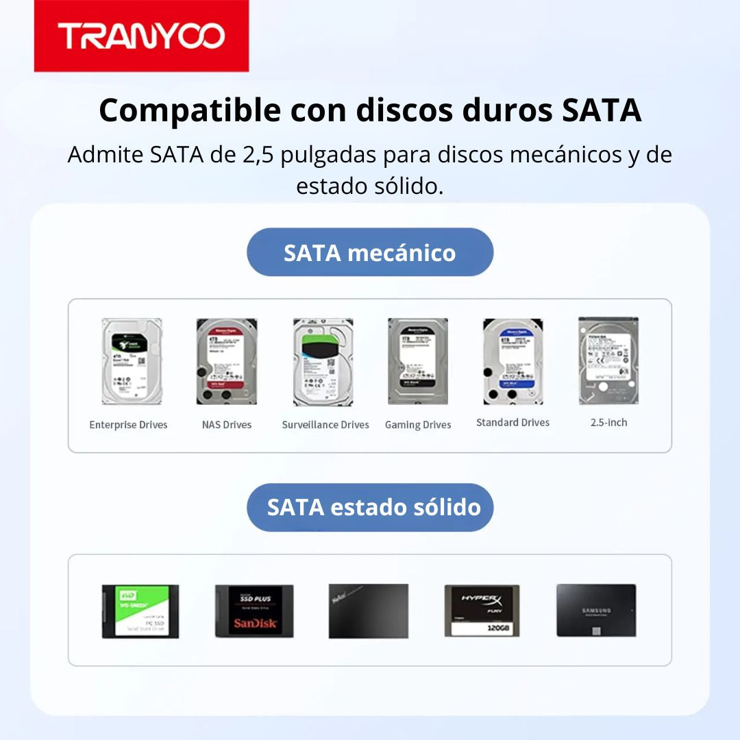 Carcasa para Disco Duro SATA 2.5" T-EP3 USB 3.0 de 5Gbps Compatible con HDD y SSD hasta 6TB