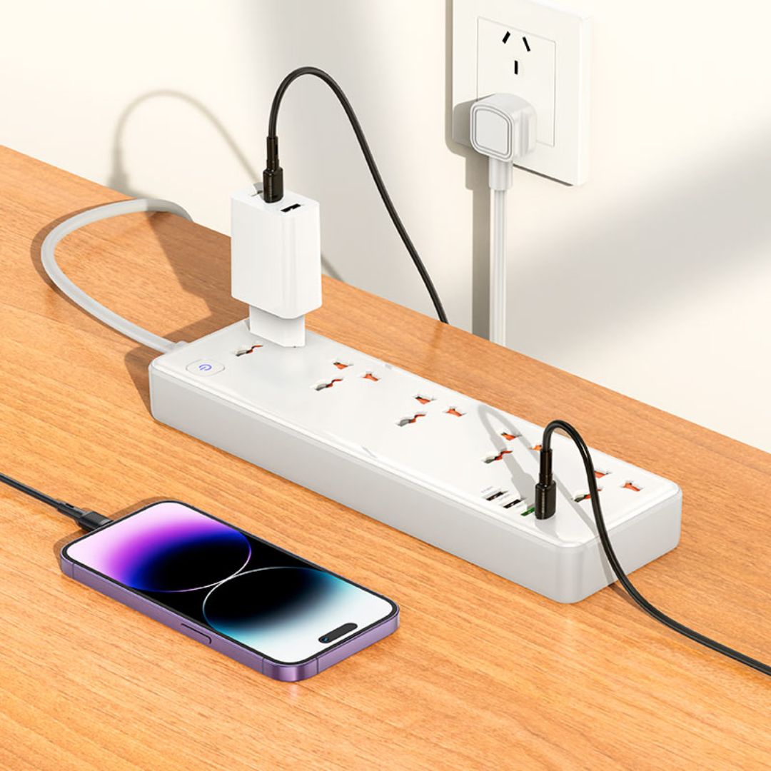 Regleta Eléctrica Hoco AC14 Rico con 5 Tomas 3 USB-A USB-C PD 30W QC 3.0 y Cable de 1.5 m