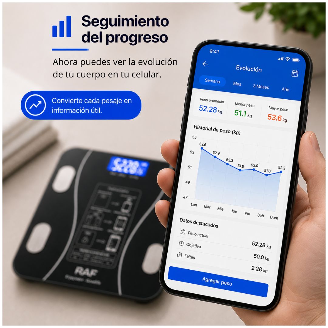 Balanza Digital Inteligente de Baño RAF 180kg Bluetooth App OKOK