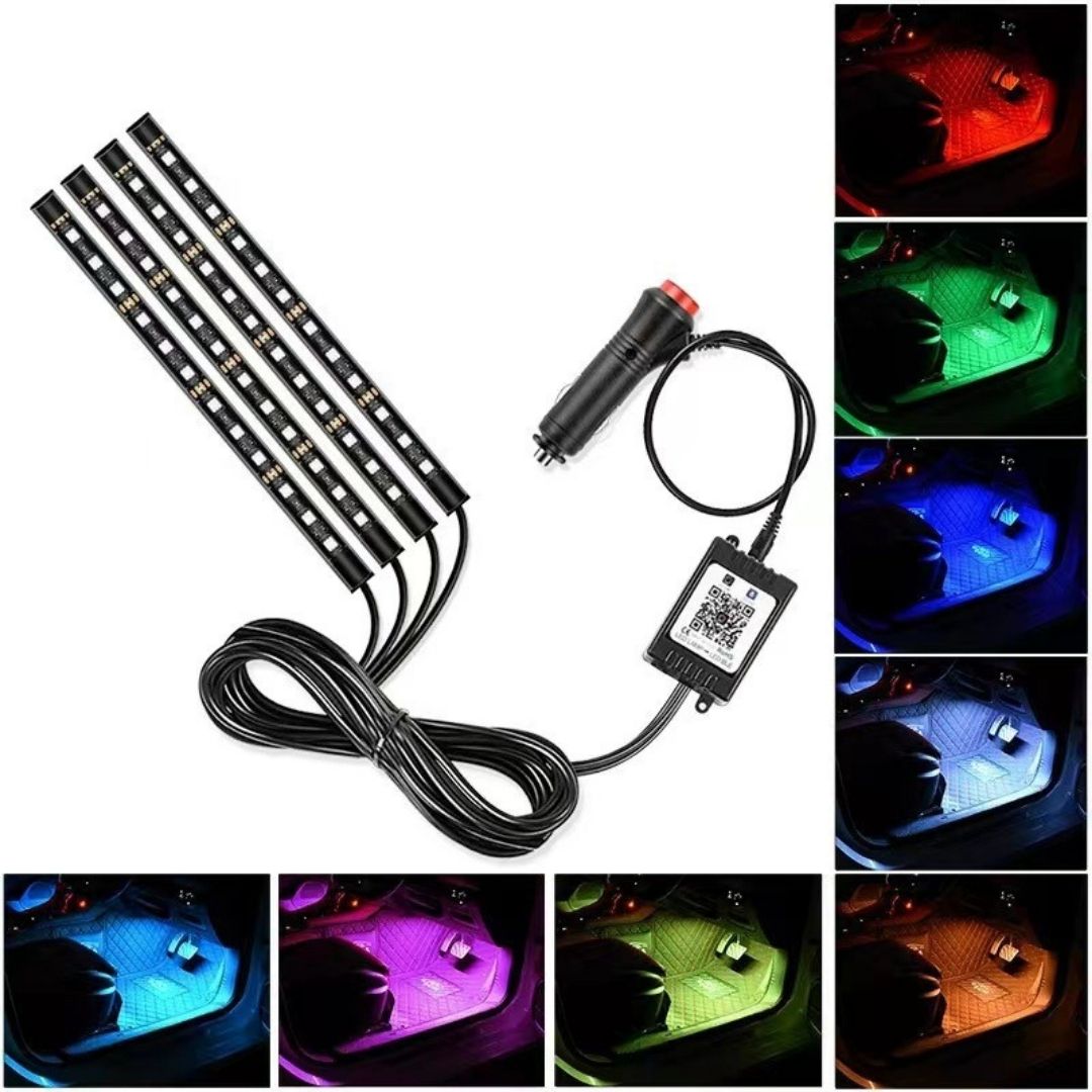Luces Ambientales LED RGB para Auto Seisa Bluetooth App 4 Tiras