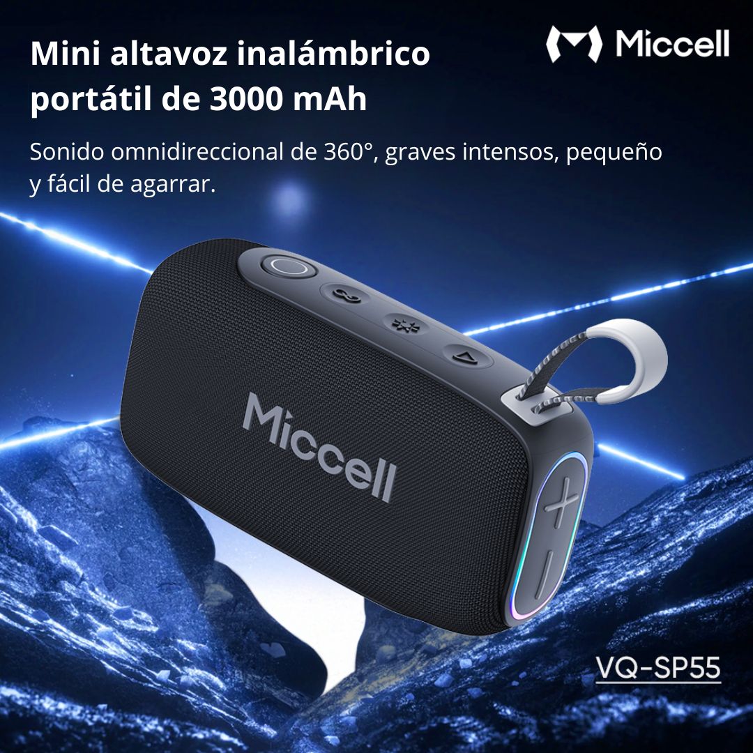 Parlante Bluetooth 20W Bass Boost IPX7 Luces RGB Batería 3000mAh Miccell VQ-SP55
