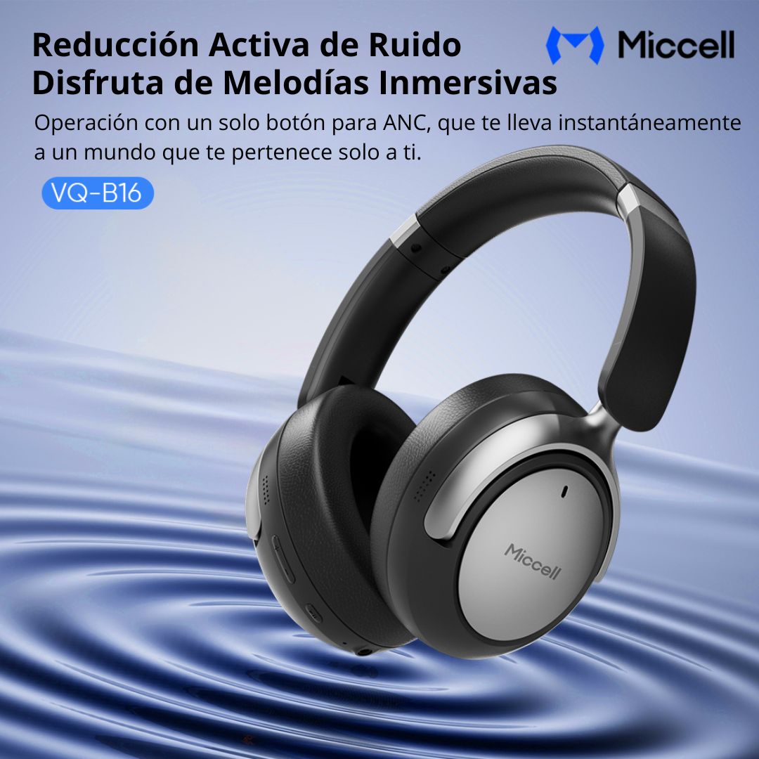 Audífonos Bluetooth ANC Cancelación de Ruido 60H Batería Bluetooth 5.3 Miccell VQ-B16