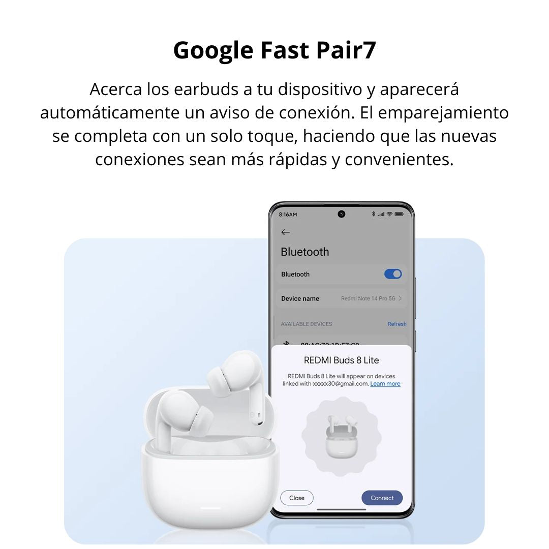 Audífonos Bluetooth Redmi Buds 8 Lite ANC 42dB con IA y 36 Horas de Batería