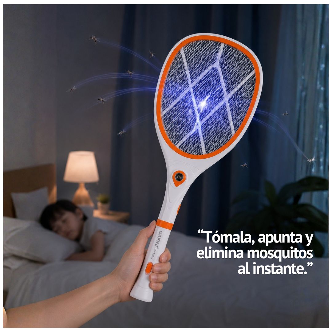 Raqueta Eléctrica Mata Mosquitos Cafini CN-P9212 Recargable con Linterna LED
