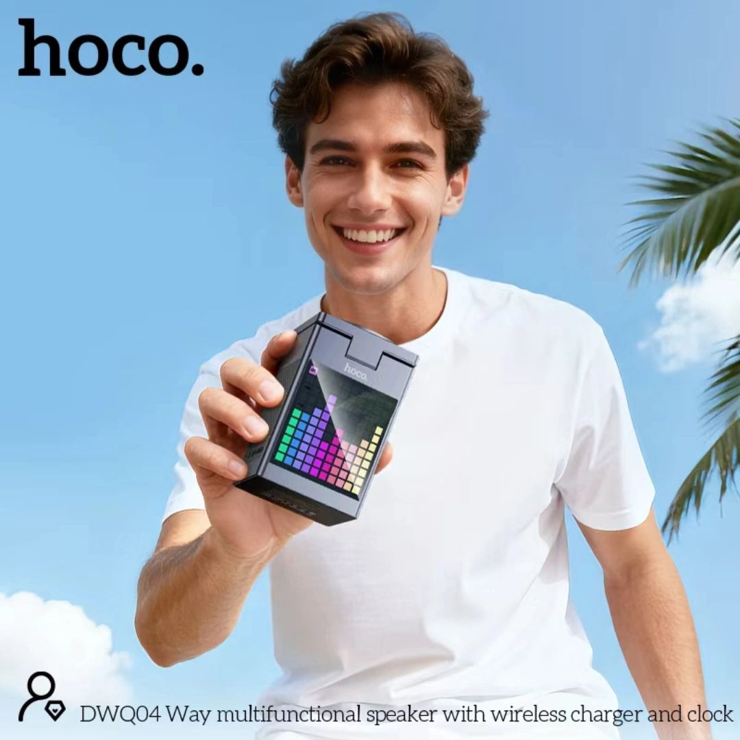 Estación de Carga Hoco DWQ04 3 en 1 15W con Parlante Bluetooth y Reloj Despertador