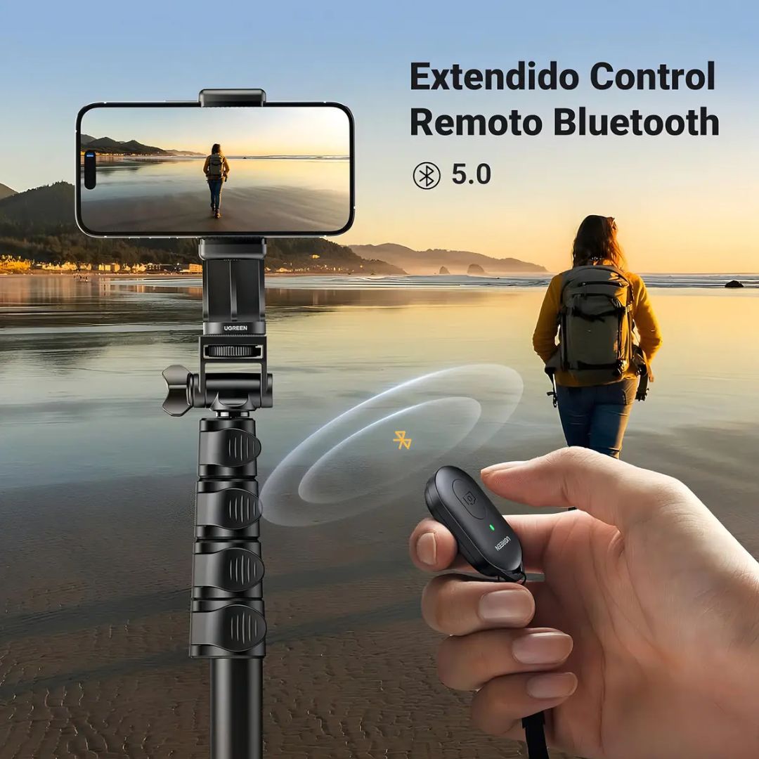 Trípode Selfie UGREEN LP680 de 1.8 m con Control Bluetooth para Celular y Streaming