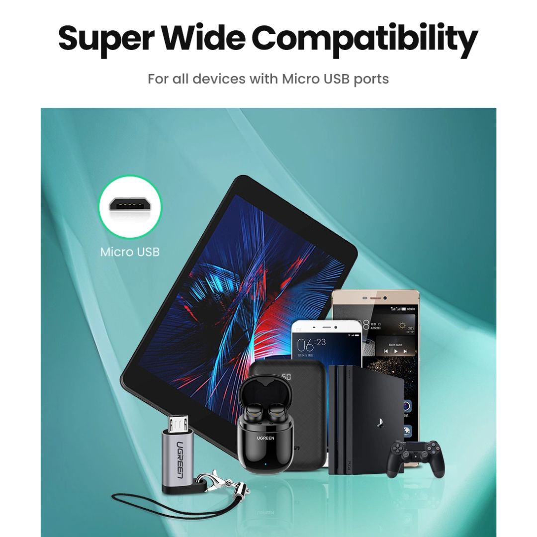 Adaptador Micro USB a USB-C UGREEN US282 2A Carga Rápida y Datos 480Mbps