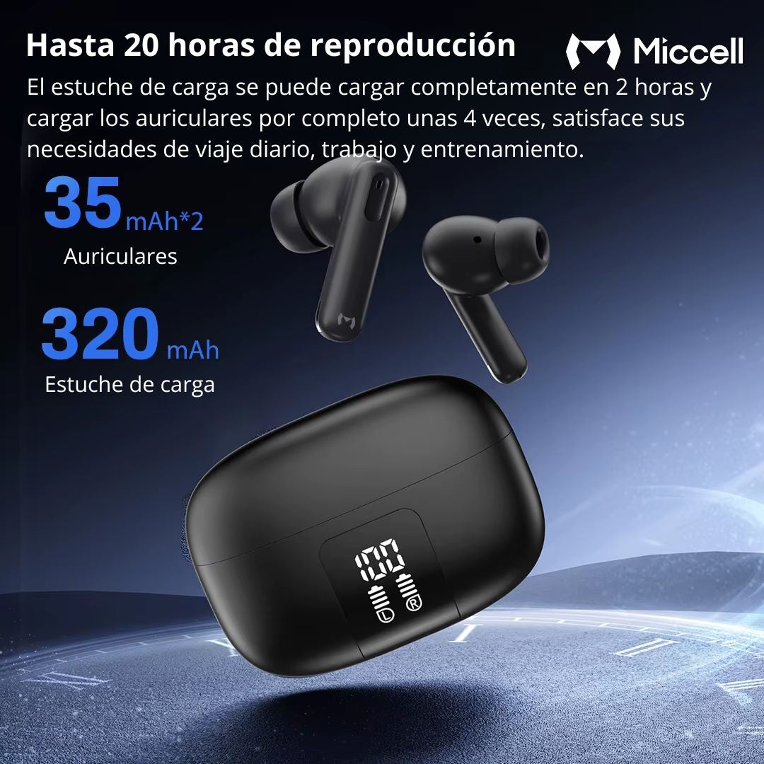 Audífonos Bluetooth ANC ENC Cancelación de Ruido BT 5.4 Estuche de Carga Miccell VQ-BH15