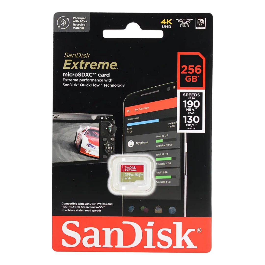 Memoria microSD SanDisk Extreme 256GB V30 A2 190MB/s para Celular Cámara y Dron 4K