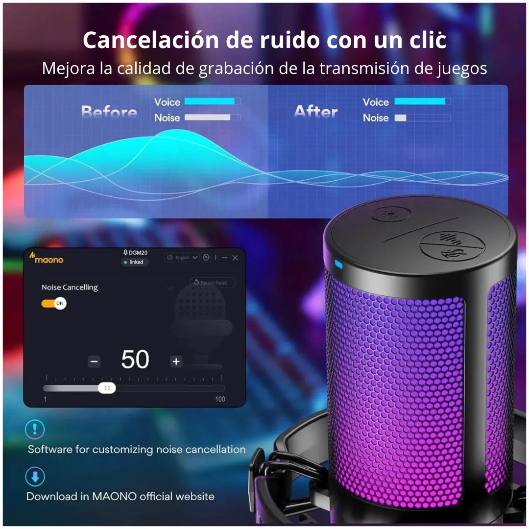 Micrófono Gamer Maono DGM20 USB-C RGB con Cancelación ENC
