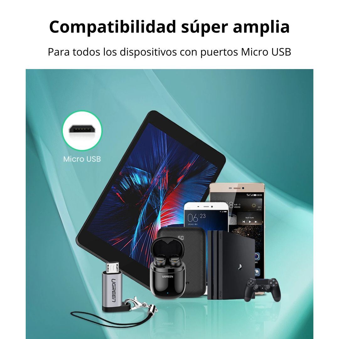 Adaptador Micro USB a USB-C UGREEN US282 2A Carga Rápida y Datos 480Mbps