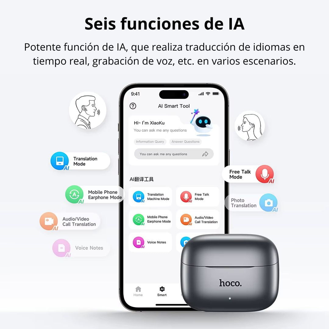 Audífonos Bluetooth Hoco EQ27 TWS con ANC, ENC, Traducción IA y Bluetooth 5.4