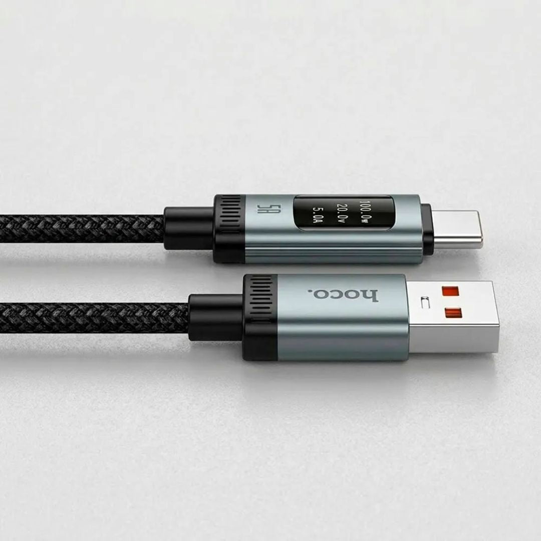 Cable USB-A a Tipo C Hoco U148 100W con Pantalla Digital OLED y Carga Rápida