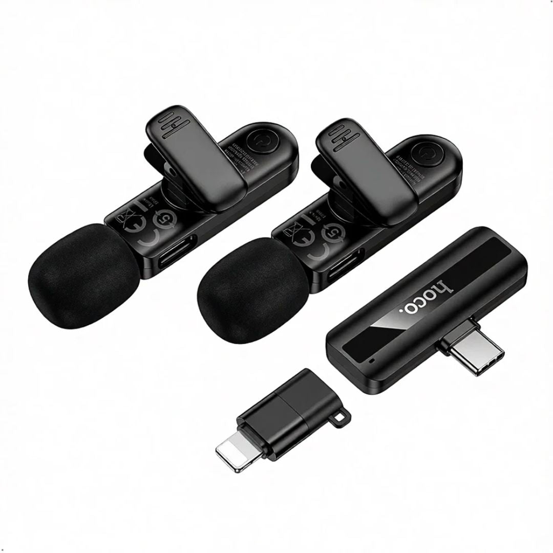 Micrófono Solapero Inalámbrico Doble Hoco L20A USB-C y Lightning para Celular con Reducción de Ruido