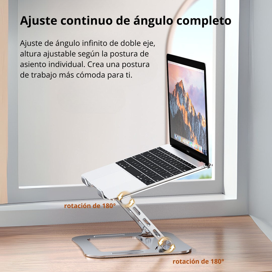 Soporte Metálico para Laptop 10–17″ Ajustable con Doble Eje 180° y Altura 4.5–30 cm