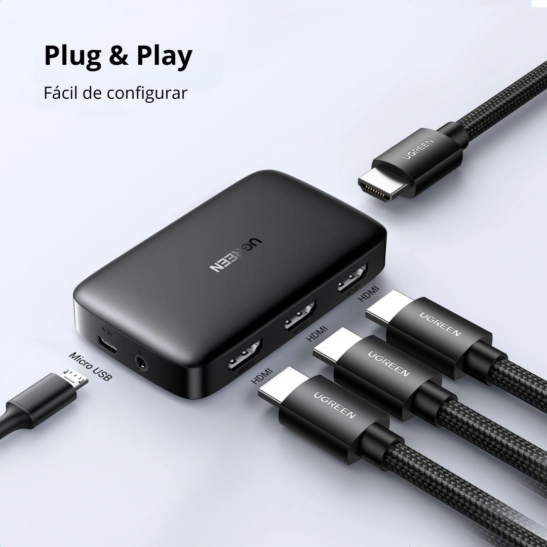 Switch HDMI UGREEN CM332 3 Entradas 1 Salida 4K 30Hz con Control Remoto