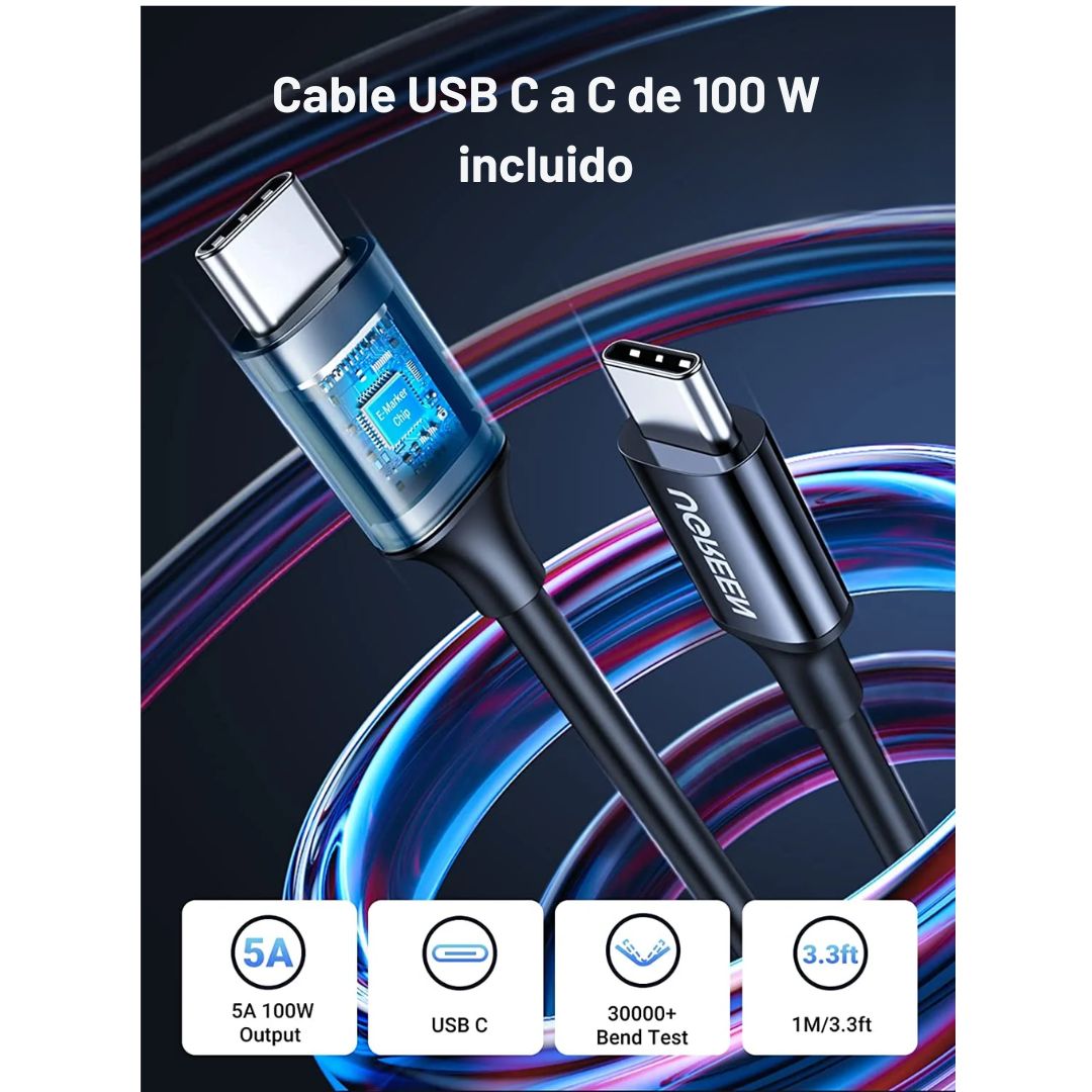 Cargador para Auto UGREEN EC705 130W 3 Puertos PD con Cable USB-C 100W