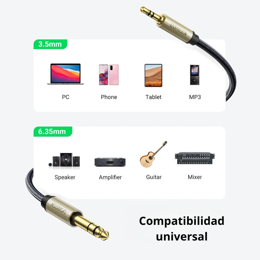 Cable de Audio UGREEN AV127 3.5 mm a 6.35 mm TRS HiFi 2m