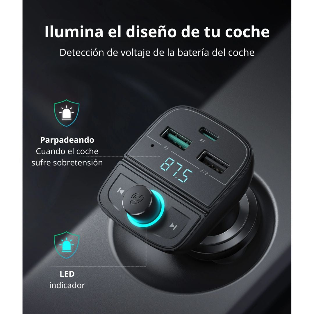 Transmisor FM Bluetooth UGREEN CD229 para Auto con Cargador PD QC 31.5W y Manos Libres