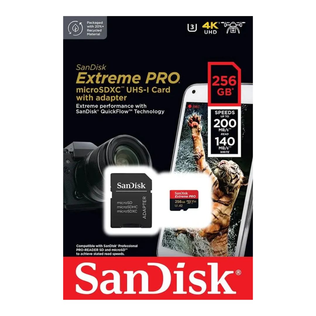 Memoria microSD SanDisk Extreme Pro 256GB V30 A2 200MB/s para Celular Cámara y Dron 4K