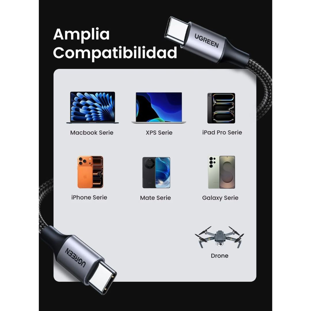 Cable USB-C a USB-C UGREEN US261 60W 1m Carga Rápida PD Trenzado