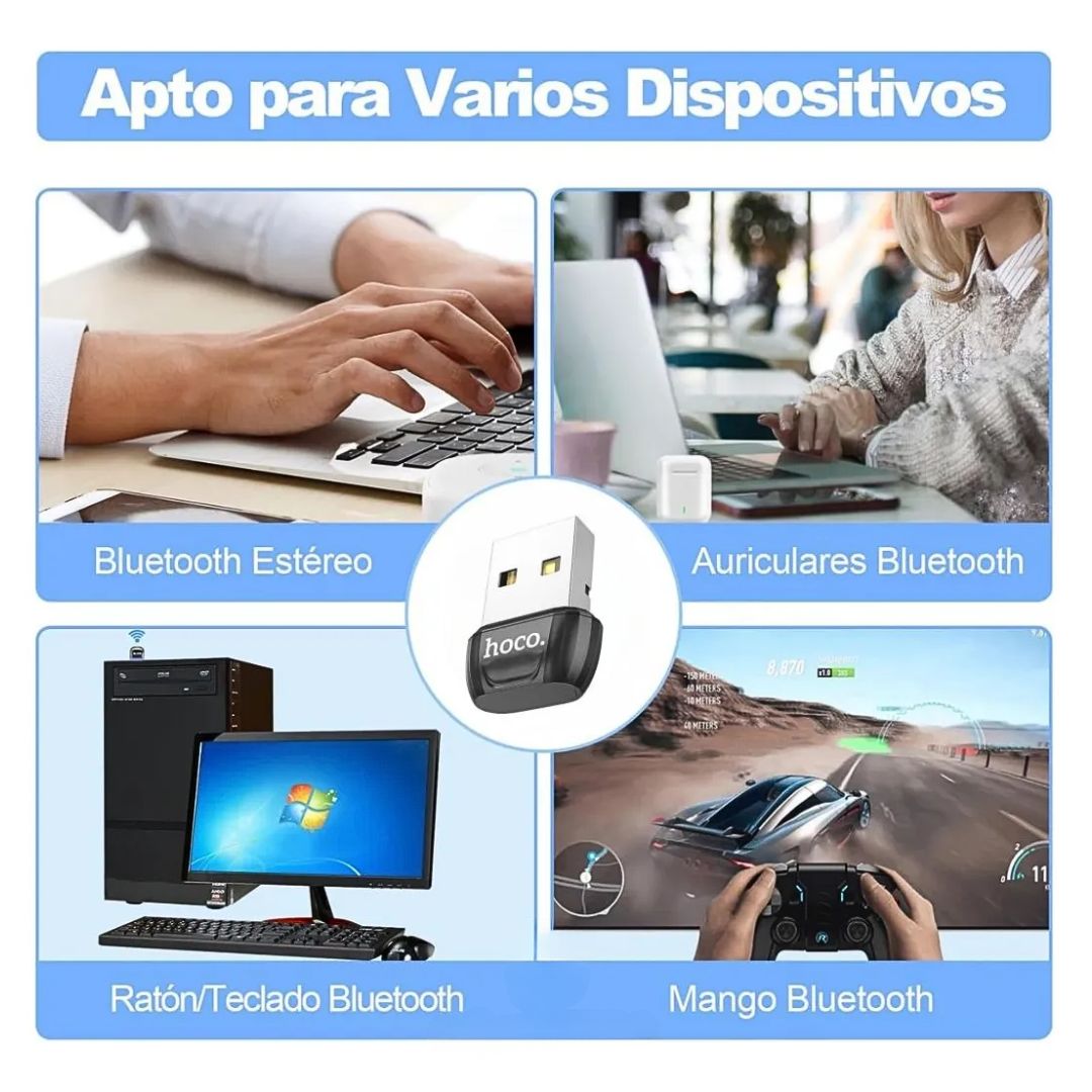 Adaptador USB Bluetooth 5.0 Hoco UA18 para PC Laptop Audífonos Teclado Mouse e Impresora