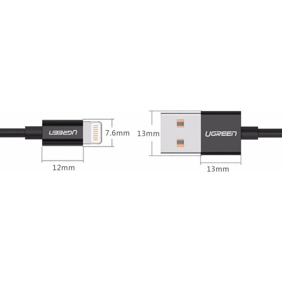 Cable USB-A a Lightning UGREEN 1 Metro 2.4A MFi Carga Rápida 480Mbps US155