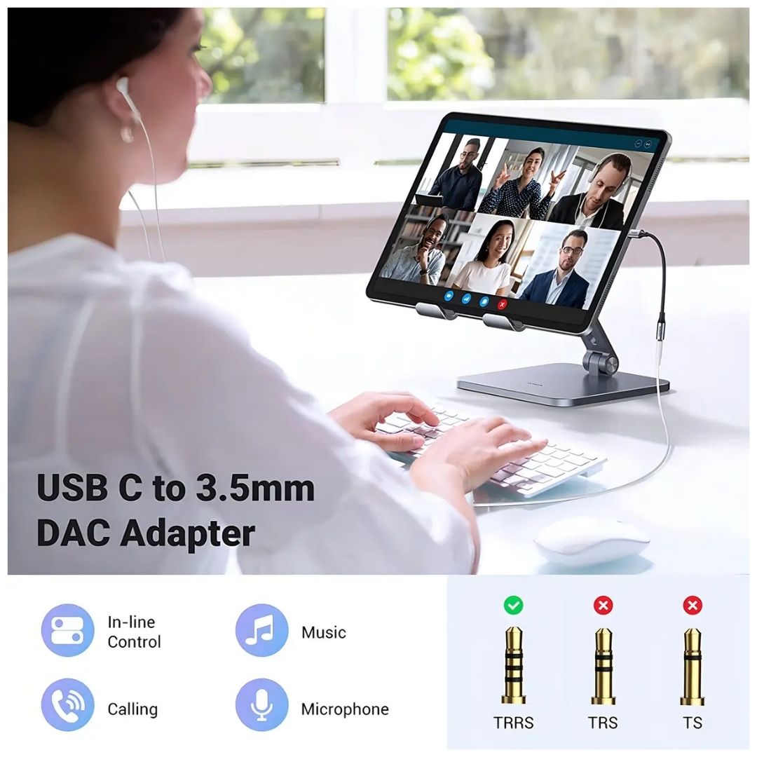 Adaptador USB-C a Jack 3.5mm UGREEN AV161 para Audífonos y Micrófono