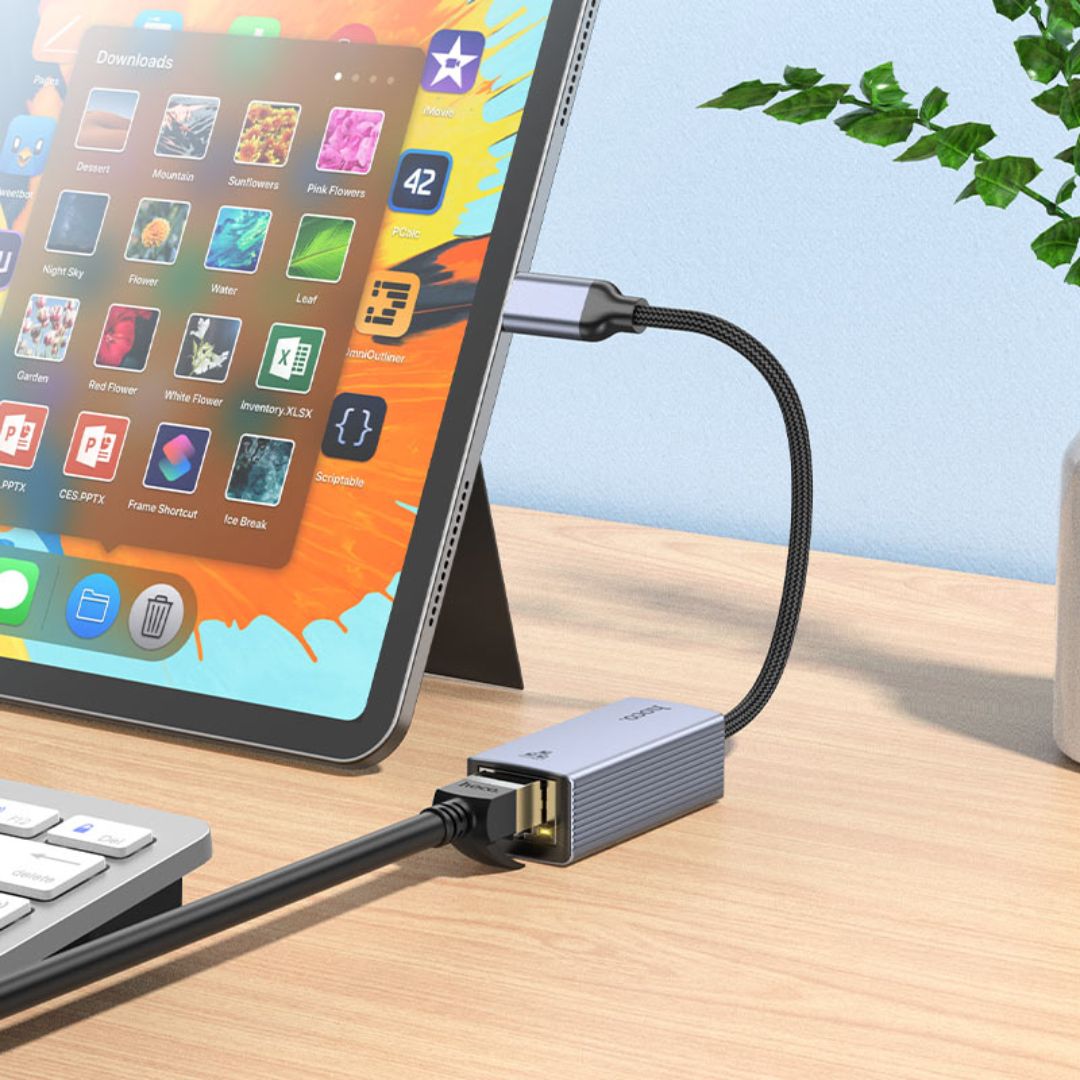 Adaptador Tipo C a RJ45 Hoco UA37 Ethernet Gigabit 1000 Mbps para Laptop, Tablet y Celular