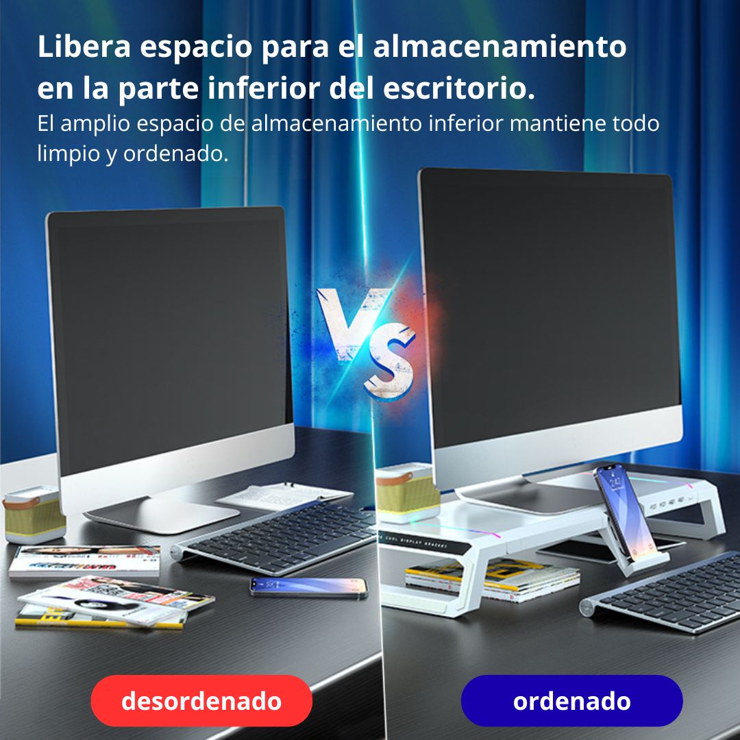 Soporte Elevador para Monitor DN-H641 con Hub USB-C RGB Cajón y Porta Celular