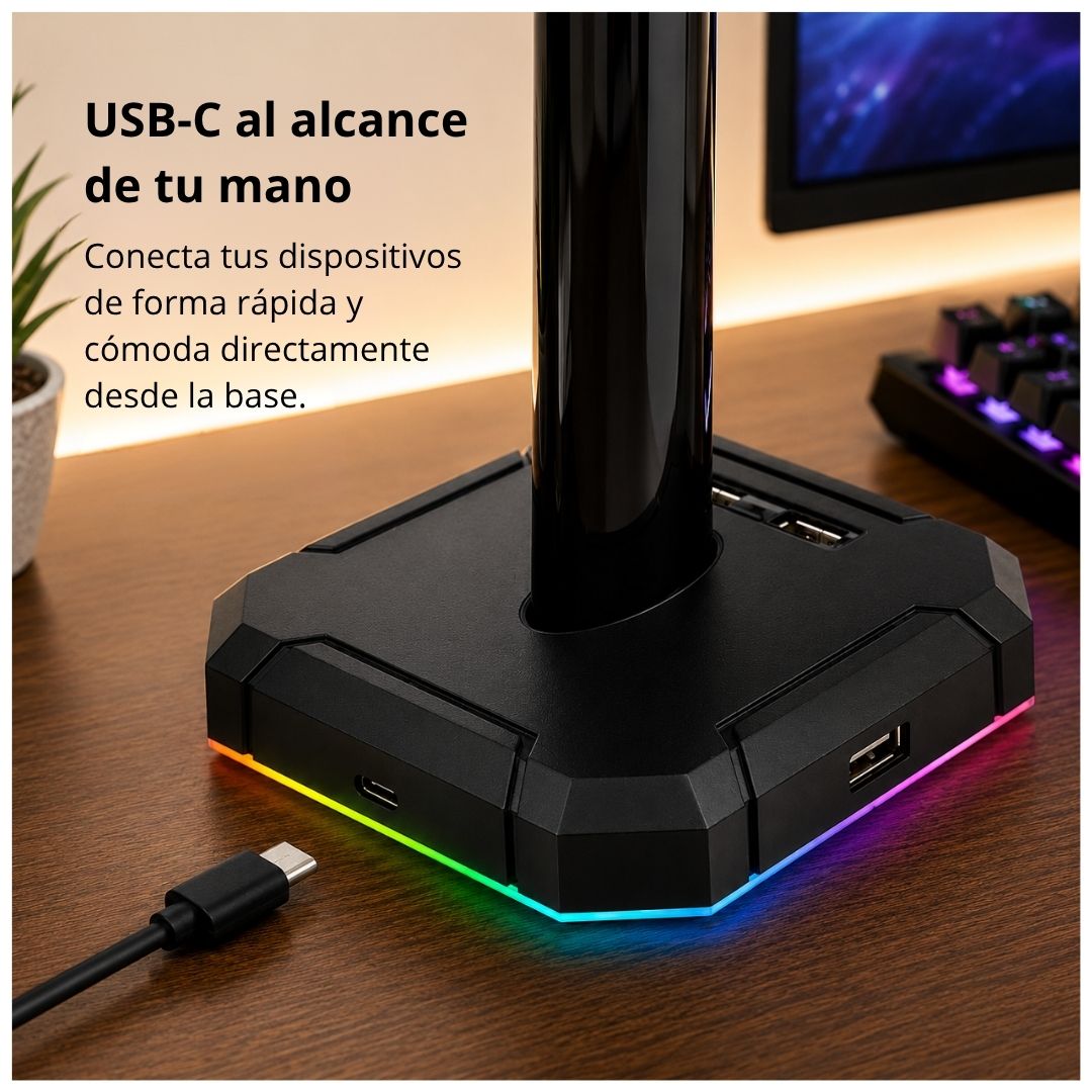 Soporte para Audífonos Gamer Redragon Scepter Pro RGB Hub USB 4 Puertos