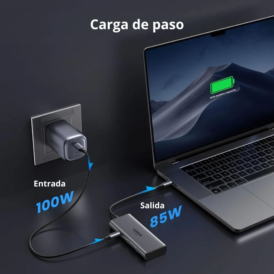Hub USB-C UGREEN 6 en 1 Dual HDMI 8K 30Hz 4K 60Hz 100W para Laptop CM498