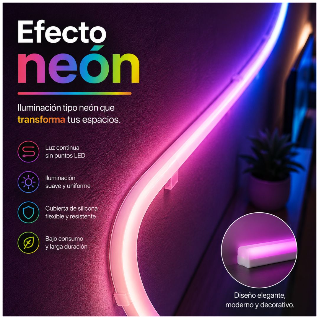 Tira LED Neón RGBIC 5m 24V Bluetooth App y Modo Música