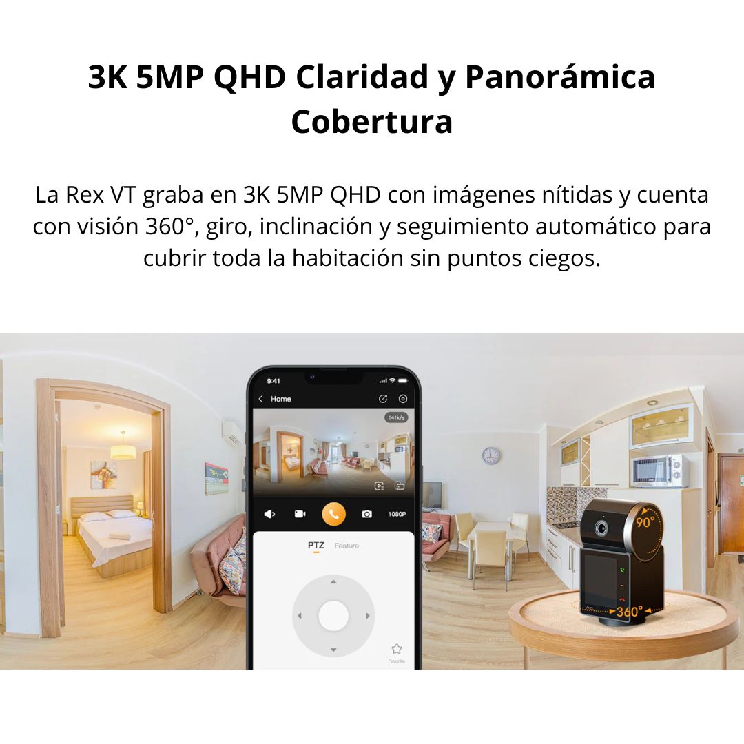 Cámara de Seguridad WiFi IMOU Rex VT 3K 5MP 360° con Videollamada y Audio Bidireccional