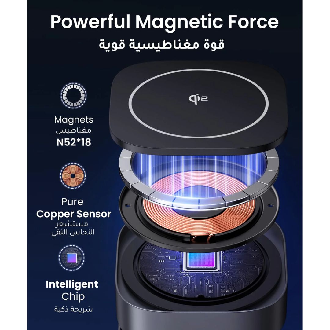 Cargador Inalámbrico Magnético UGREEN W702 Qi2 2 en 1 15W para iPhone AirPods