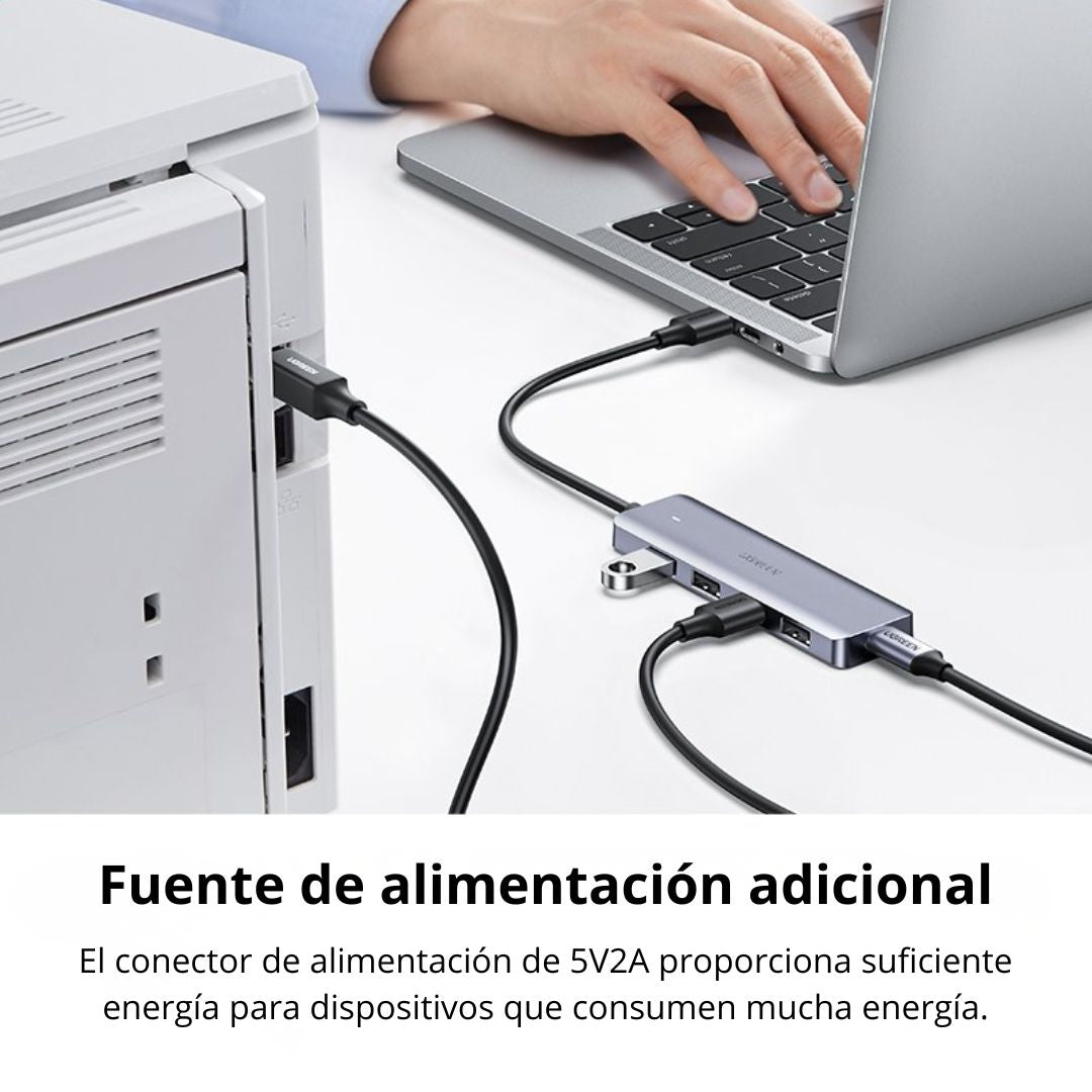 Hub USB 3.0 UGREEN CM219 4 Puertos 5Gbps con Alimentación USB-C
