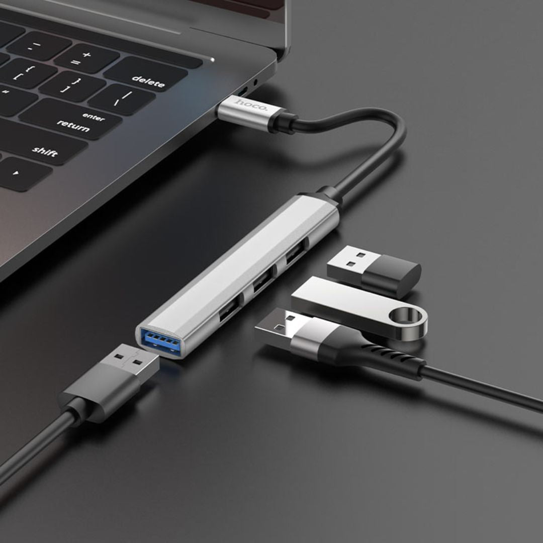 Hub USB-C Hoco HB26 4 en 1 con USB 3.0 y 3 USB 2.0 OTG para Laptop y Celular