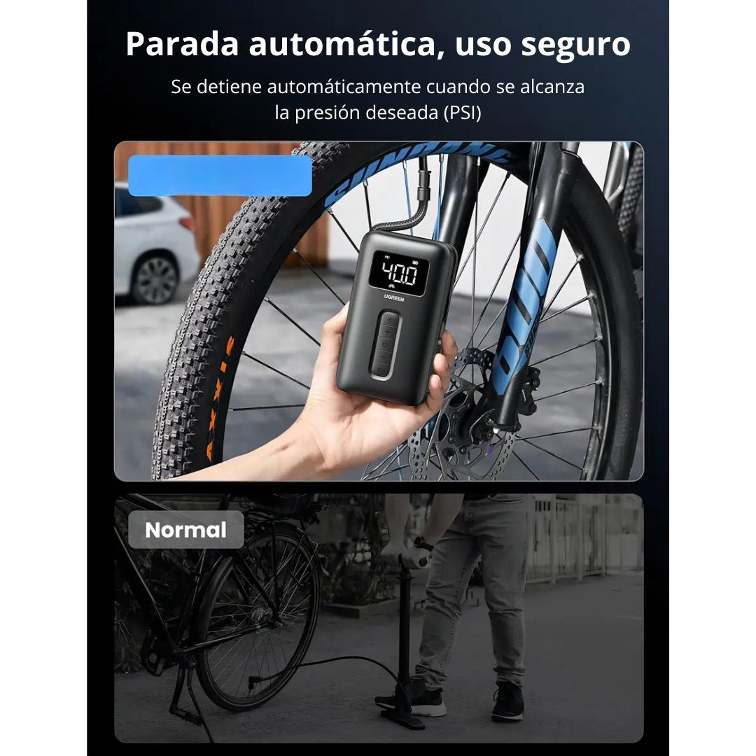 Inflador de Llantas Portátil UGREEN CD259 150 PSI Recargable con Pantalla Digital y Luz LED