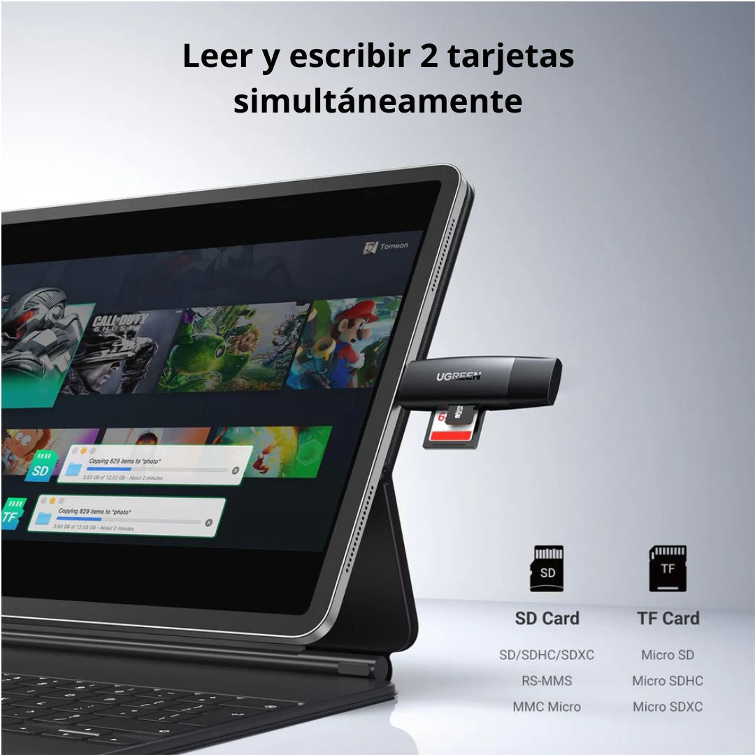 Lector de Tarjetas SD y MicroSD UGREEN CM304 USB-C USB 3.0 para Celular y Laptop
