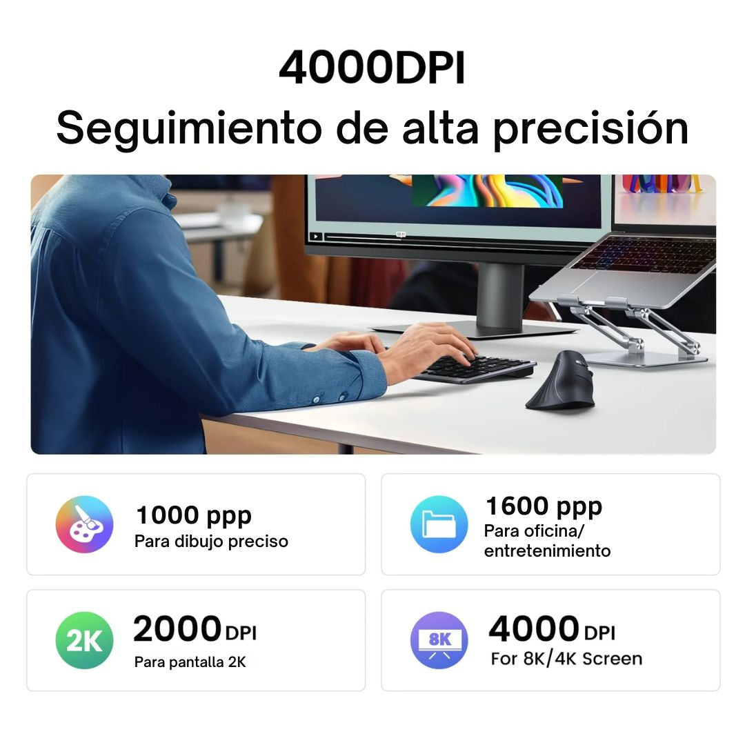 Mouse Vertical Ergonómico UGREEN MU008 Inalámbrico Bluetooth 4000 DPI Multi Dispositivo