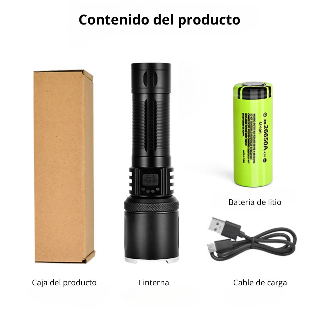 Linterna LED de Largo Alcance 2000M con Zoom y 3 Modos de Iluminación