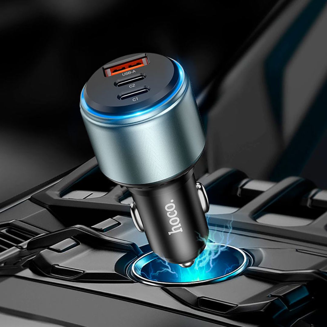 Cargador para Auto Hoco NZ9 95W PD USB-C Triple Puerto para Laptop y Celular