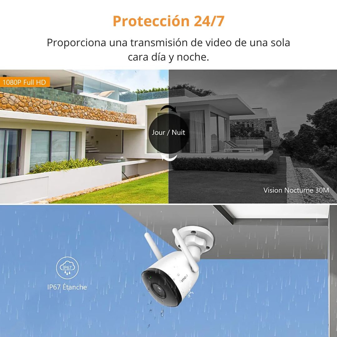 Cámara WiFi Exterior IMOU Bullet 3 3MP con WiFi 6, Visión Nocturna Color y Detección IA