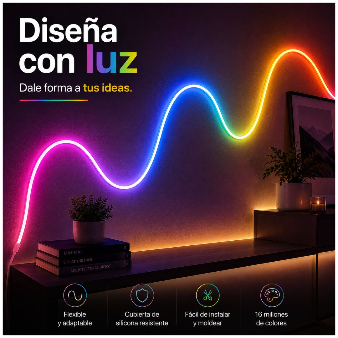 Tira LED Neón RGBIC 5m 24V Bluetooth App y Modo Música