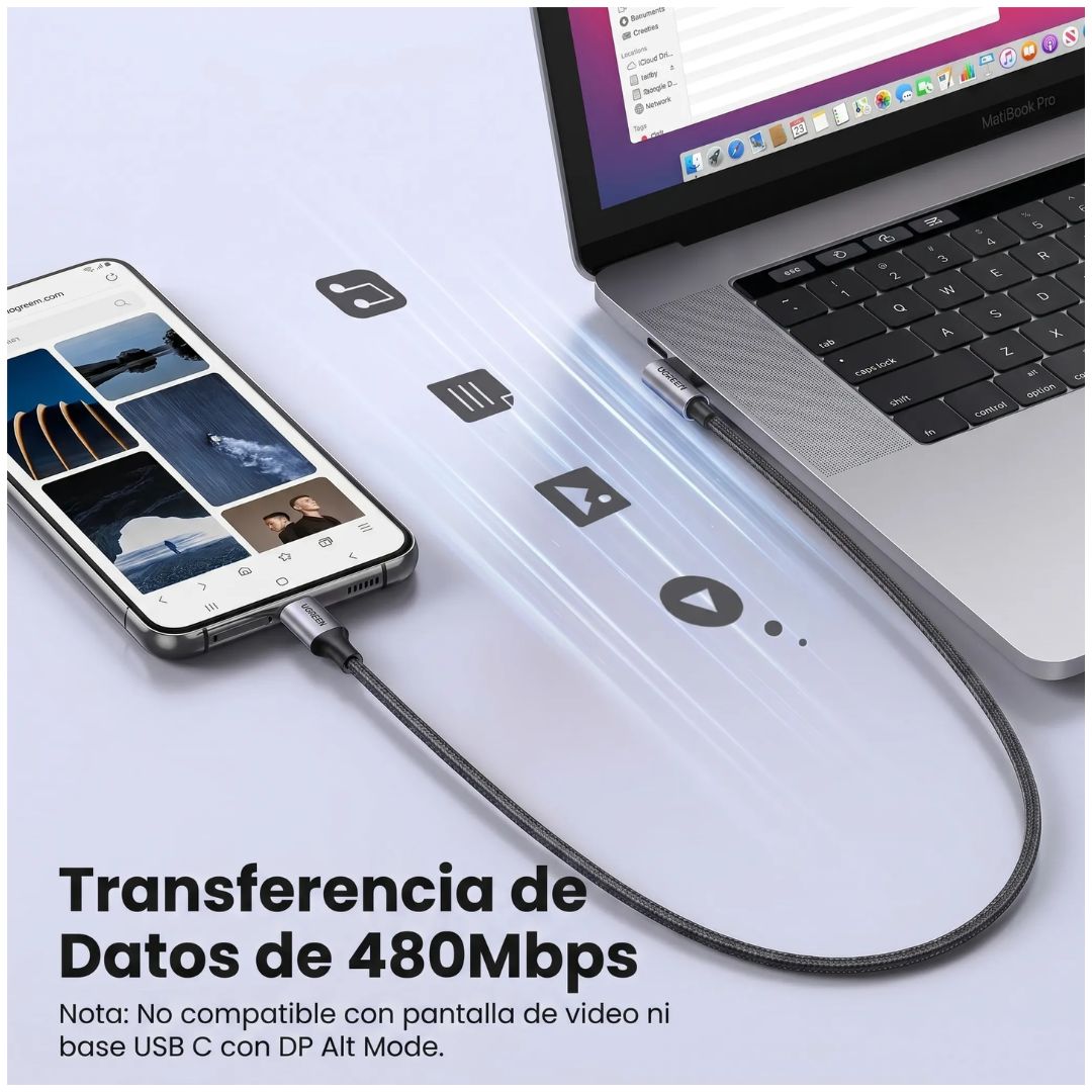 Cable USB-C a USB-C UGREEN L536 240W 1m Carga Rápida PD Trenzado