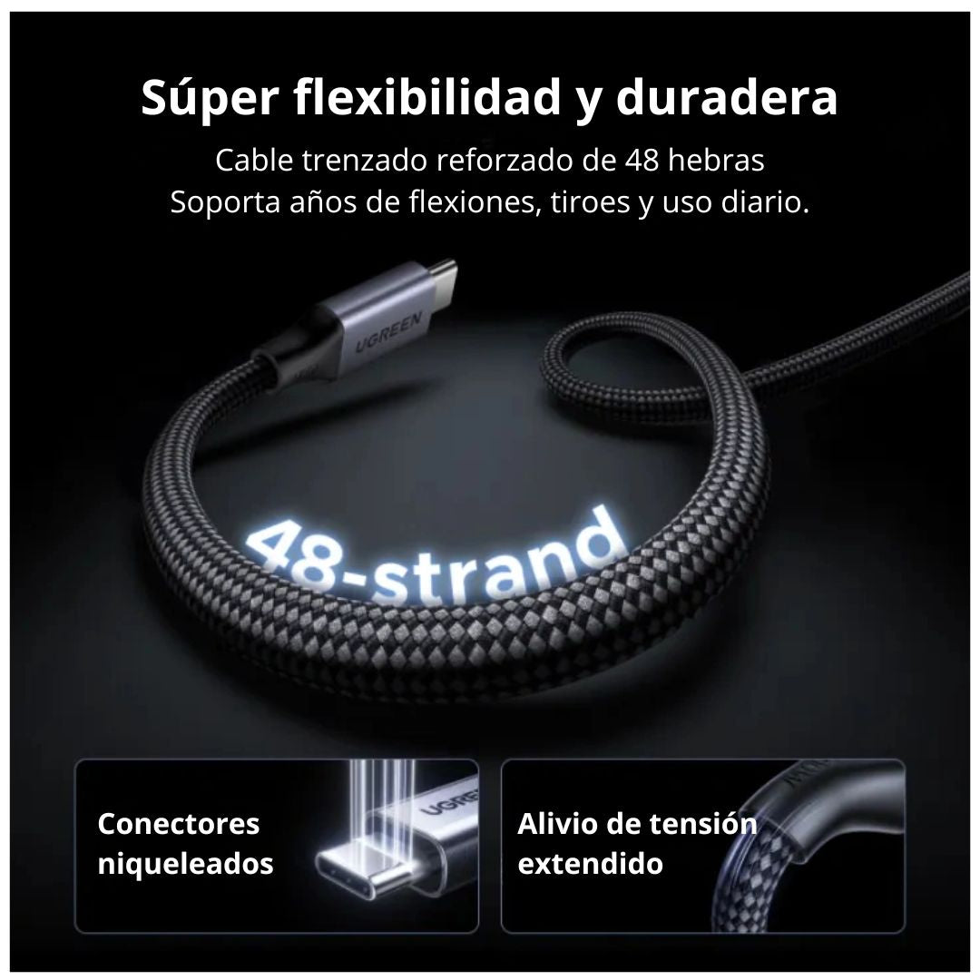 Cable USB-C a USB-C UGREEN L520 100W 1m Carga Rápida PD Magnético Trenzado