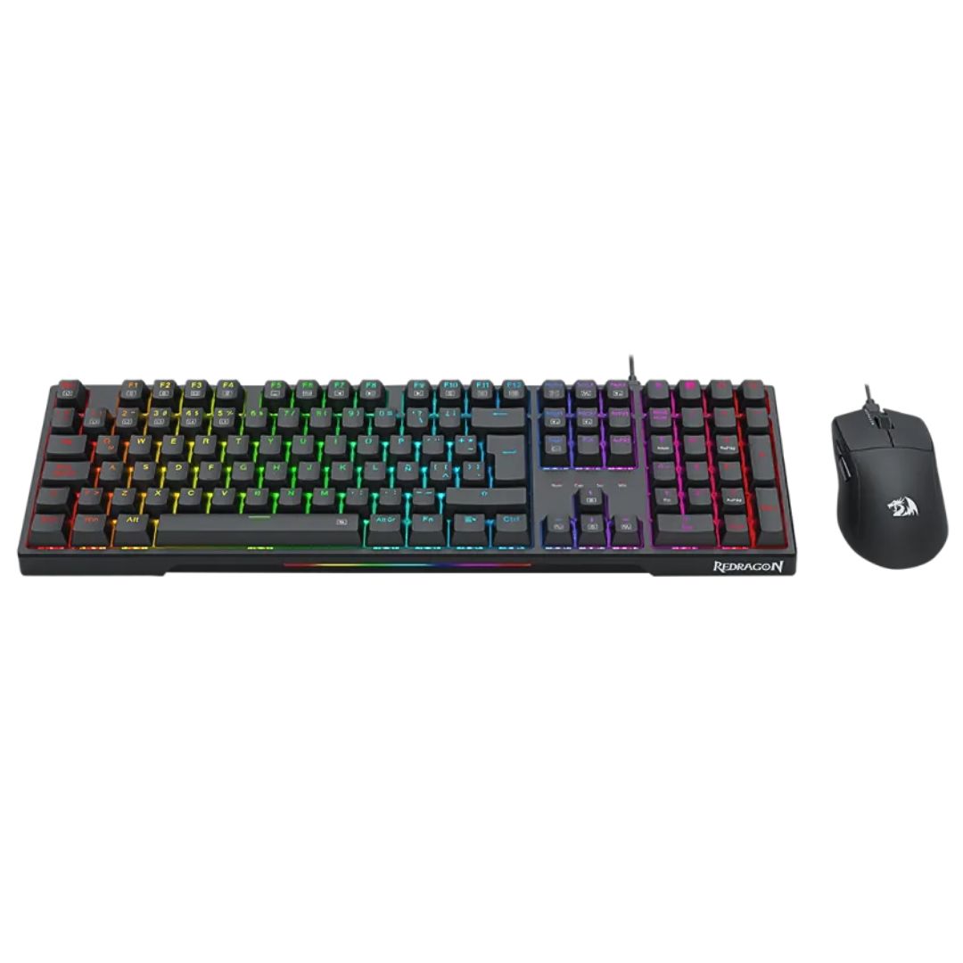 Combo Gamer Redragon S145 Teclado Mecánico RGB y Mouse 12400 DPI con Cable para PC
