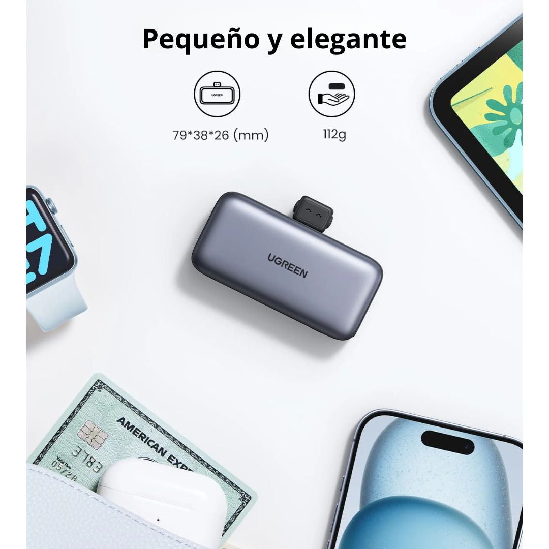 Power Bank 5000mAh UGREEN PB503 20W Carga Rápida con USB-C Integrado y Soporte