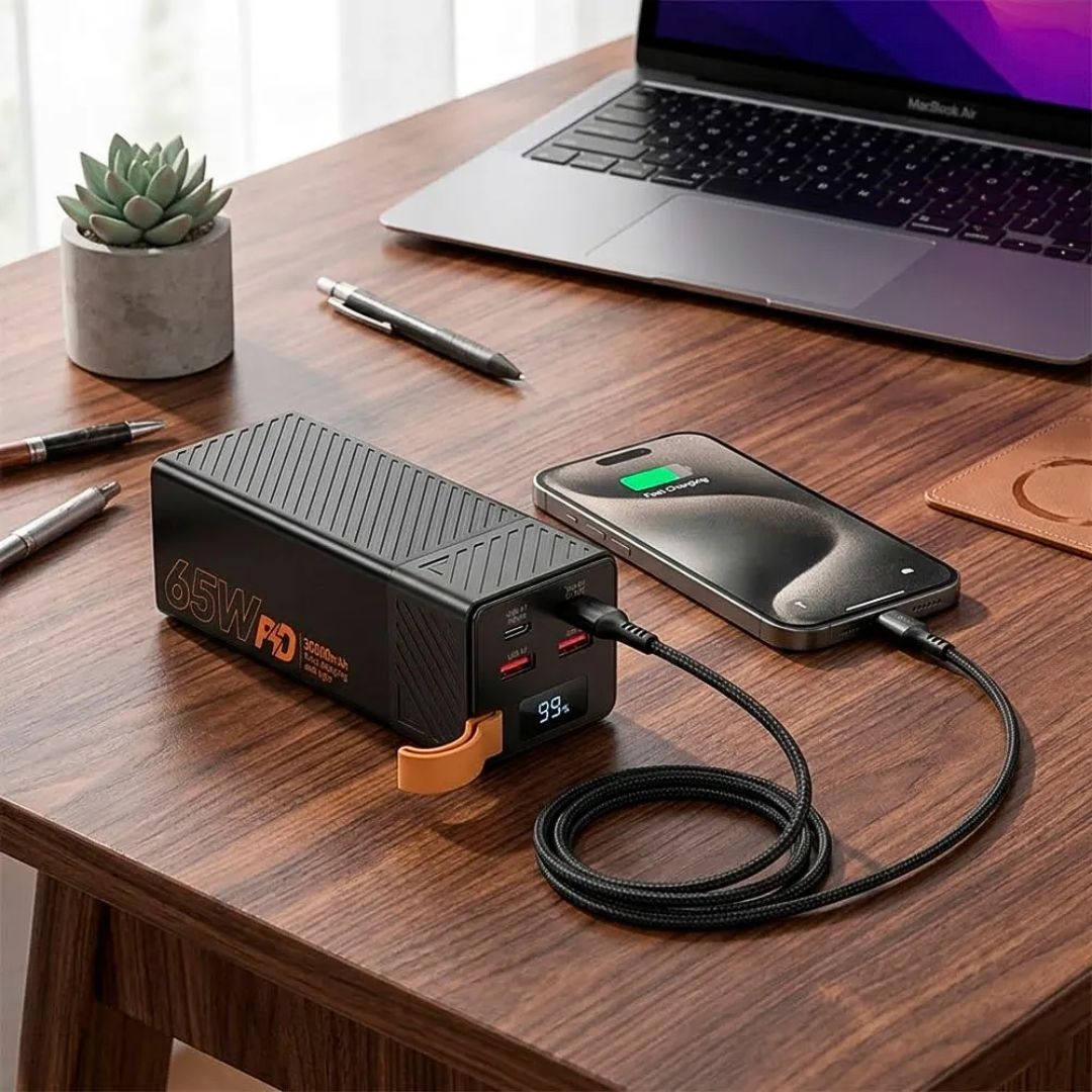 Power Bank Hoco DB100 30000 mAh 65W PD para Laptop y Celular con Pantalla LED